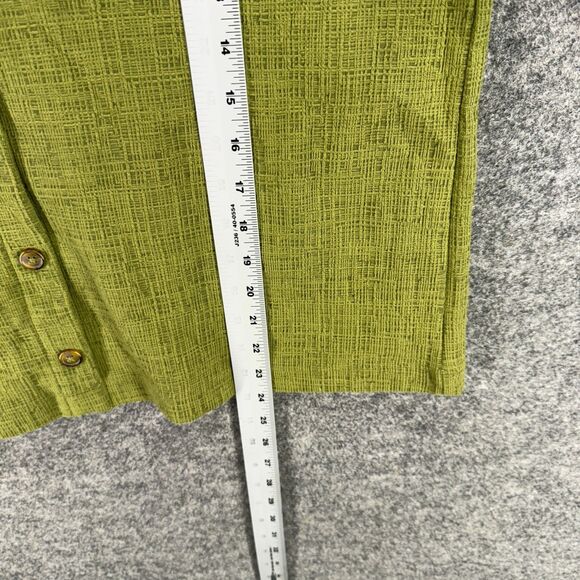 Loft Button Up Top Women L Large Green V-Neck Short Sleeve Cotton Casual Solid - Picture 6 of 7